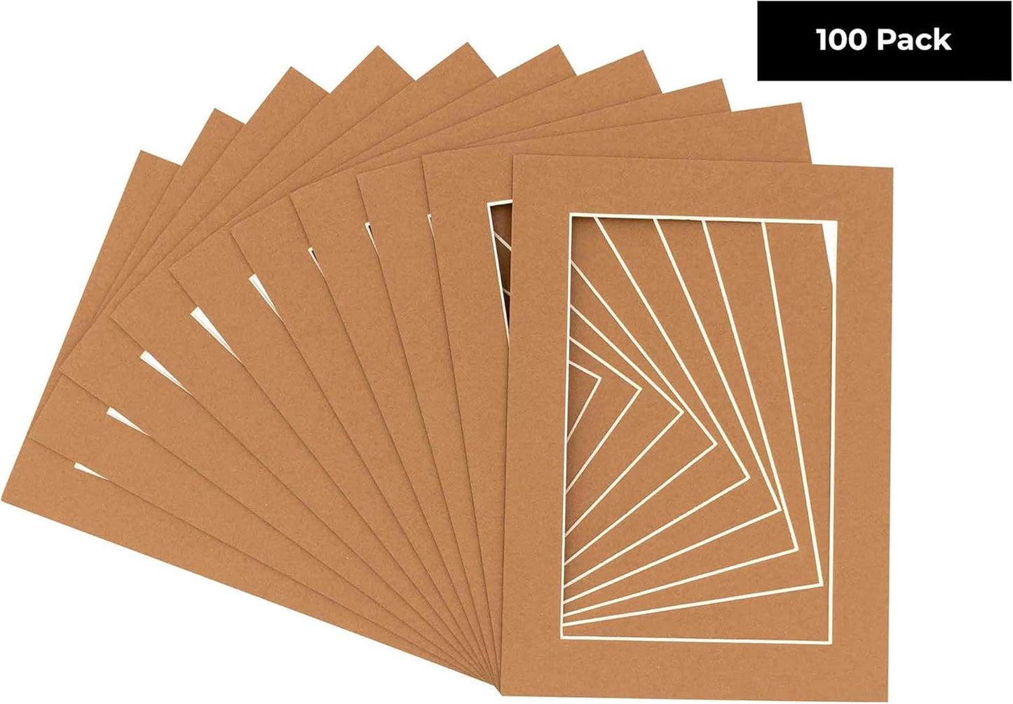 5x7 Mat for 8.5x11 Frame - Precut Mat Board Acid-Free Show Kit with Backing Board, and Clear Bags Brown 5x7 Photo Matte Made to Fit a 8.5x11 Picture Frame Matboard for Framing, Pack of 100 Mats