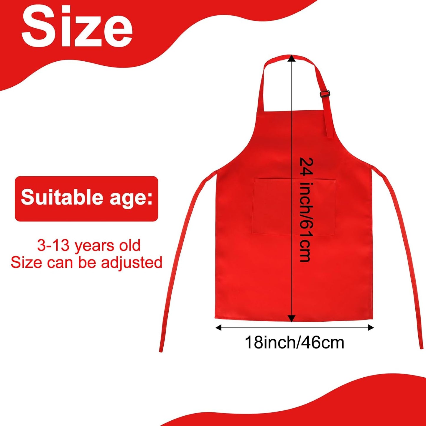 6 Pack Kids Apron bulk with 2 Pockets Adjustable Chef Art Apron Kids Painting Aprons for Cooking Baking Painting Crafting Grilling Activity（6 Color）
