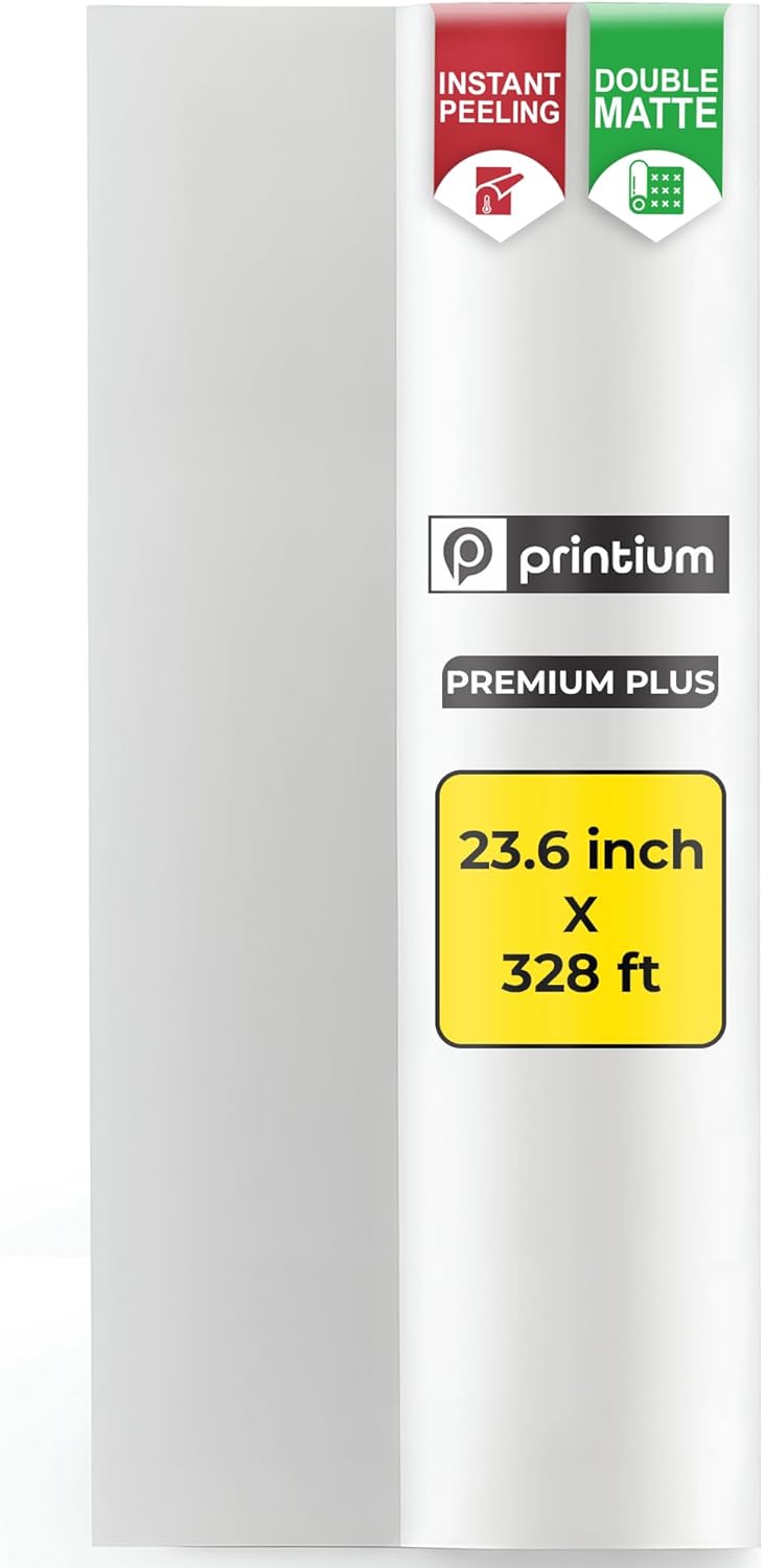DTF Transfer Film Roll 23.6in x 328ft – Premium Plus Hot & Cold Peel – Double Matte Anti-Static Coating – Heat Transfer Film for Vibrant Colors & Durable Prints – Works with All DTF Printers