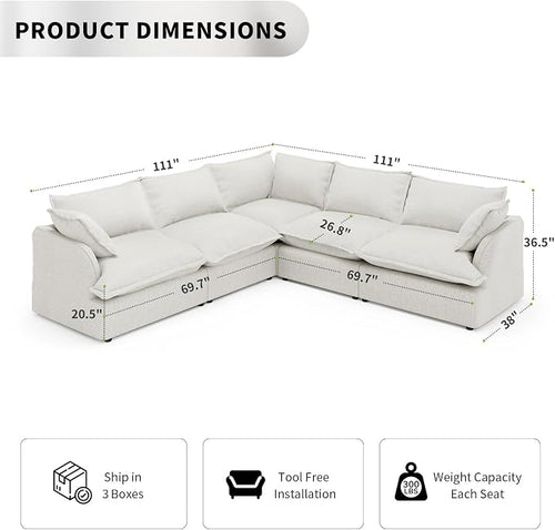 5 Seat V Shape Modular Sectional Couch Sofa - Image 2