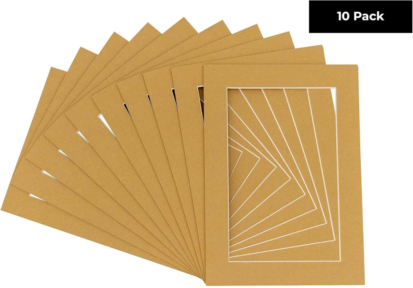 Pack of Ten Acid Free 8x10 Mats Bevel Cut for 5x8 Photos - Rattan Beige Precut Matboards With Backing Boards and Self Seal Photo Mat Bags For Pictures, Photos, Framing - 4-ply Thickness