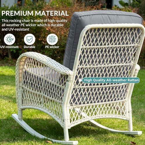 MEETWARM Outdoor Wicker Rocking Chairs Set of 2, Rattan Patio Rocker Chairs - Image 3