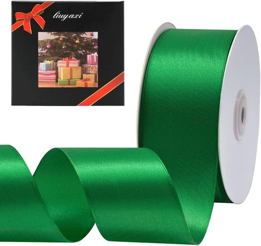 LIUYAXI Green Double Faced Satin Ribbon, 2" X Continuous 50 Yards, Fabric Ribbon Use for Bows Bouquet,Christmas Gift Wrapping,Floral Arrangement
