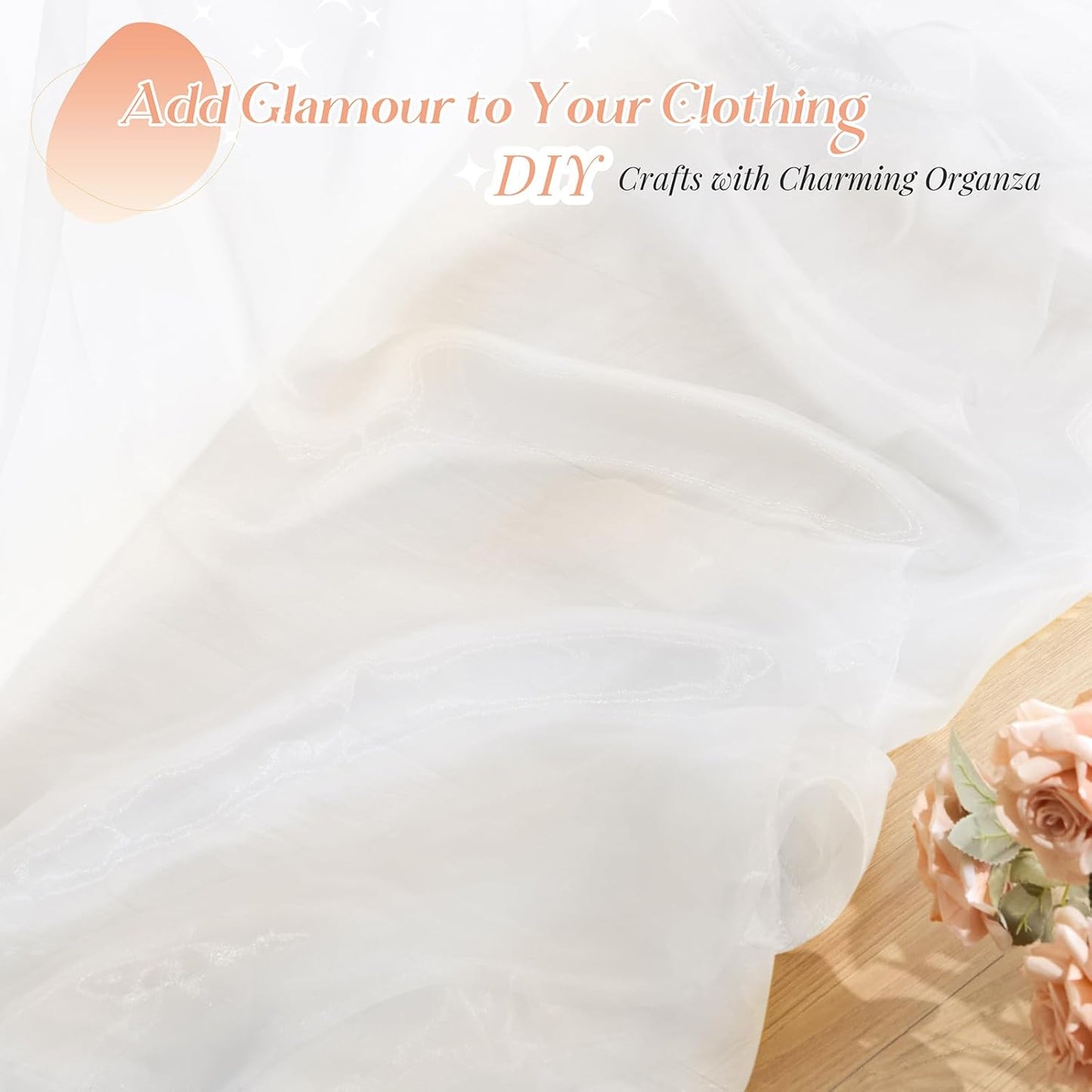 P Pothuiny Sheer Organza Fabric by The Yard, 1 Yard x 60 Inch Wide Bridal White Organza Tulle Fabric Roll Shiny Gauze Fashion Dress Sewing Craft for Wedding Party Decorations Backdrop