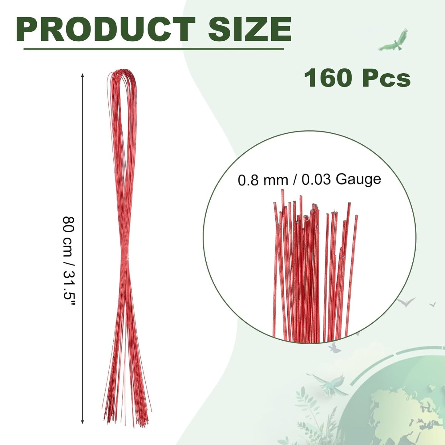 PATIKIL 32 Inch 22 Gauge Floral Stem Wire, 4 Pack/160 Pieces Bouquet Stem Paper Wrapped for DIY Crafts Flower Arrangements, Red