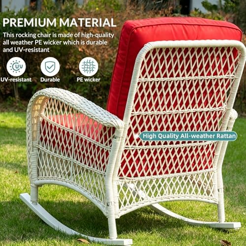 MEETWARM 3 Pieces Patio Conversation Set, Rattan Outdoor Rocking Patio Bistro - Image 7