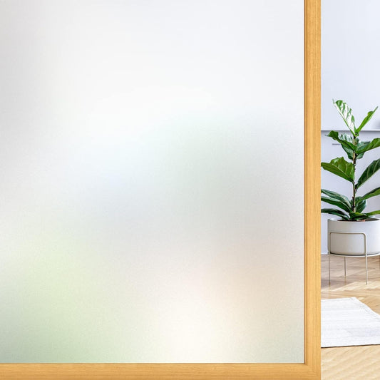 rabbitgoo Window Privacy Film, Frosted Glass Window Clings, Static Cling UV Heat Blocking Door Stickers for Home Bathroom, Removable Indoor Decal Coverings Day and Night, Pure, 23.6 x 118.1 Inches