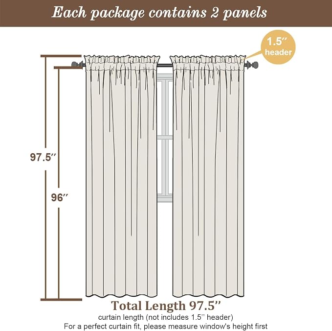 Chyhomenyc White Semi Sheer Curtains 96 Inches Long 2 Panels - Image 5