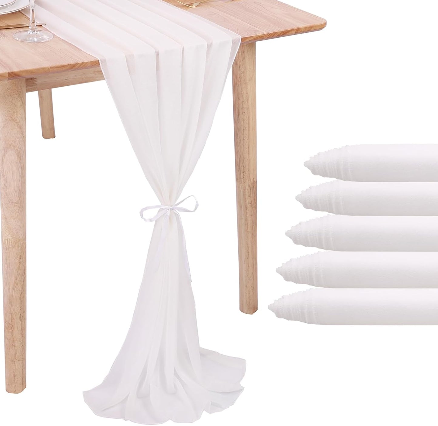 5 Packs 10ft White Chiffon Table Runner 30 x 120 Inches Romantic Sheer Table Runners for Wedding Party Bridal Baby Shower Birthday Holiday Decorations