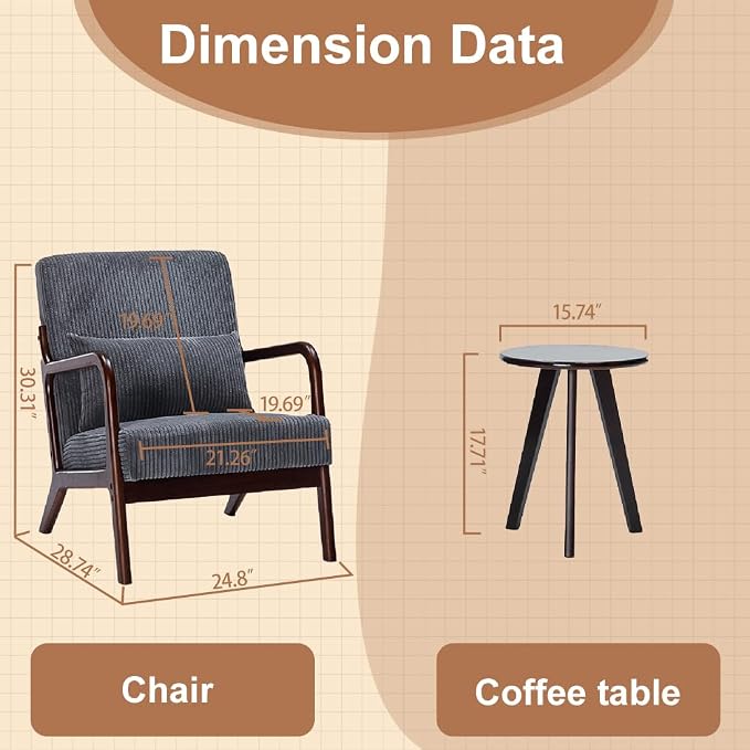 Havemies Mid-Century Modern Living Room Set, Accent Chair & Coffee Table in - Image 3