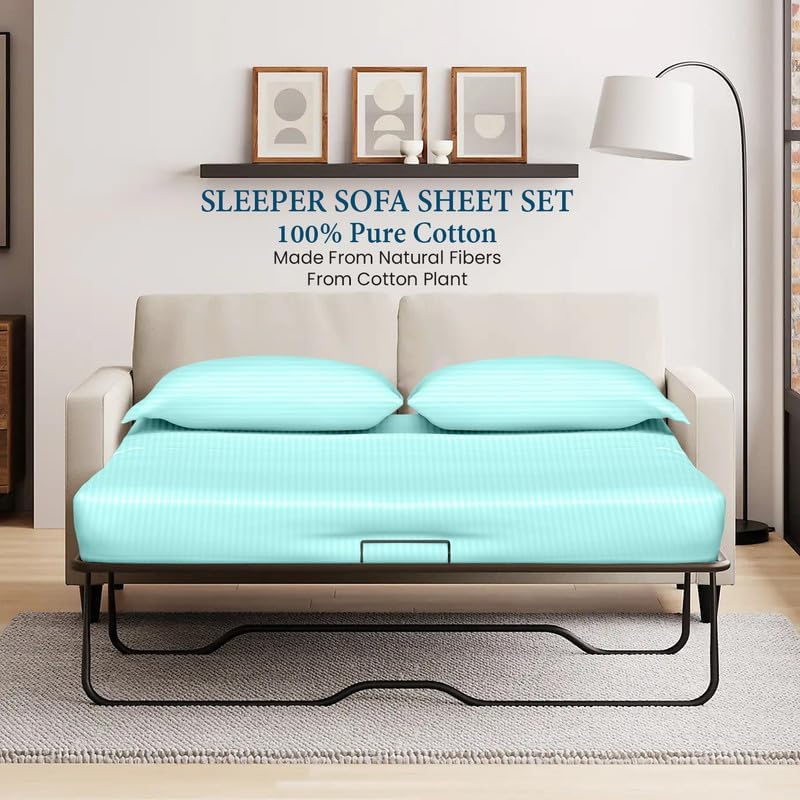 800 Series 100% Egyptian Cotton Sleeper Sofa Bed Sheet Set Stripe Olympic Queen - Image 2