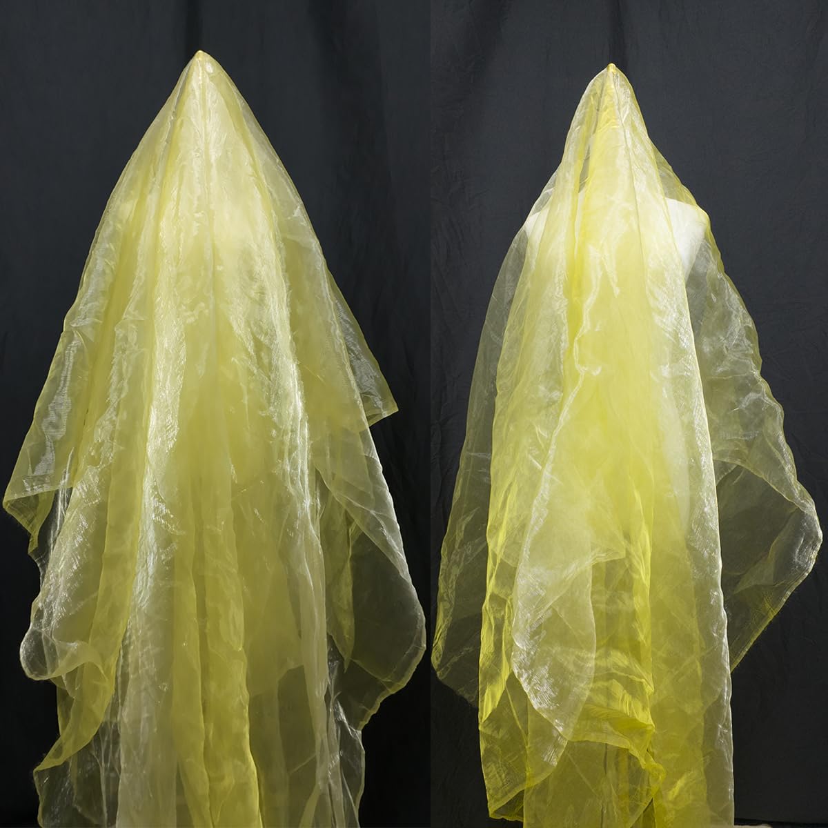 Two-Tone Iridescent Holographic Organza Fabric - 11 Yards by The Yard | Lightweight Sheer Tulle | for Wedding Dresses, Party Decor, DIY Crafts, Shiny Backdrops(Shimmery ICY Yellow)