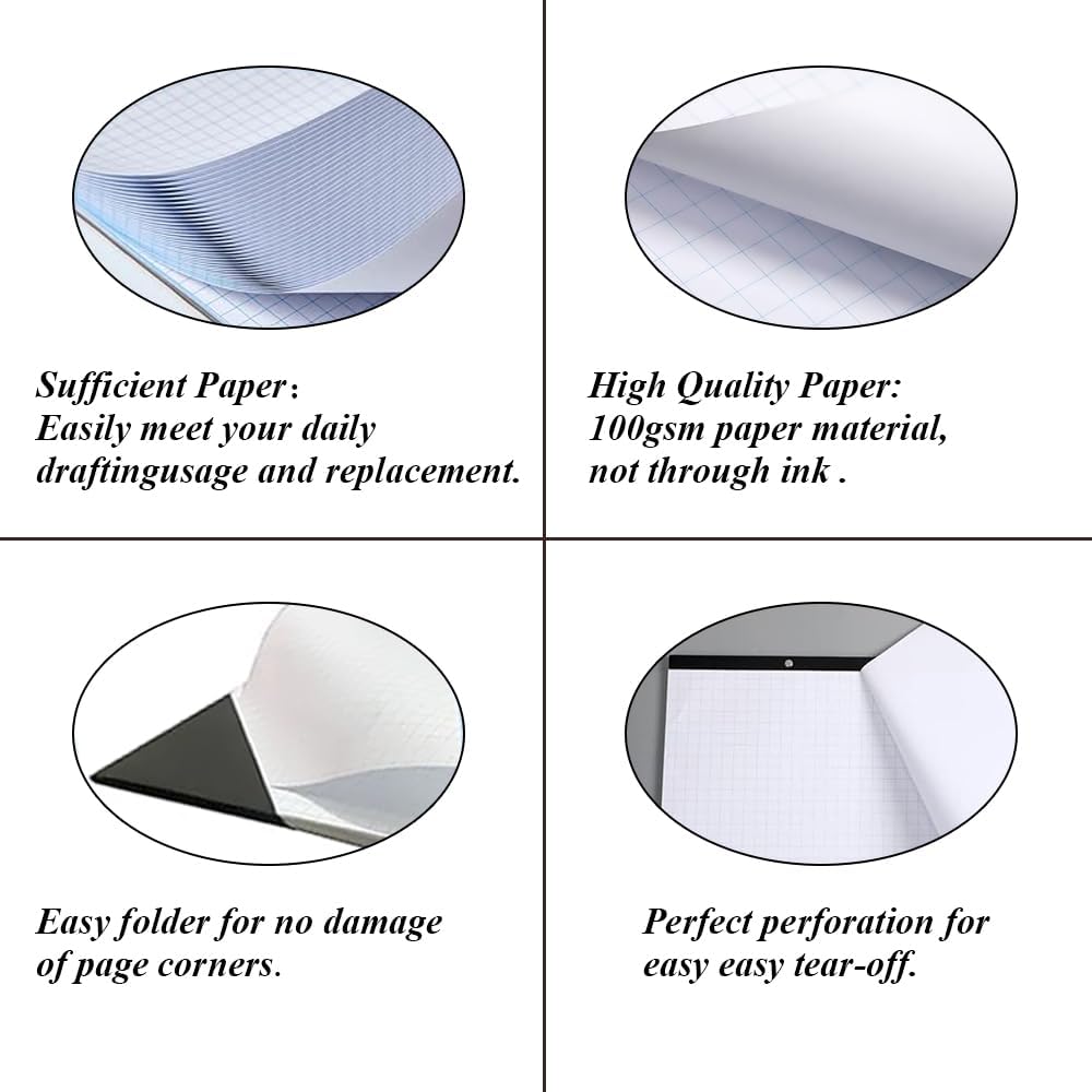 (2-Pack) Large Engineering Graph Paper - 22" x 17" Grid Paper, 100 Sheets/200 Pages, 4"x4" Grid Pad, Giant Drafting Pad Sketching Graph Paper for Engineer Architect Designer Mathematician Draftsman