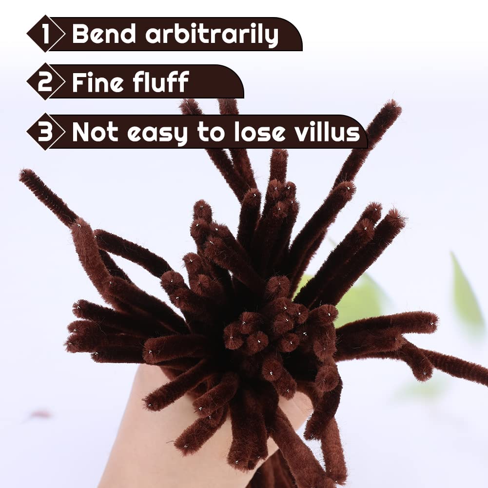 60 Pieces Brown Pipe Cleaners, Christmas Craft Pipe Cleaners,Pipe Cleaners Chenille Stem,Pipe Cleaners Bulk,Art Pipe Cleaners for Creative Home Decoration Supplies Arts and Crafts Project