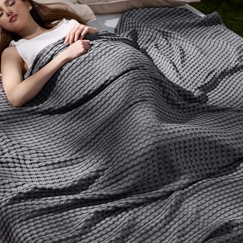 Bedsure Cooling Waffle Blanket for Hot Sleepers, Dark Grey by BEDSURE