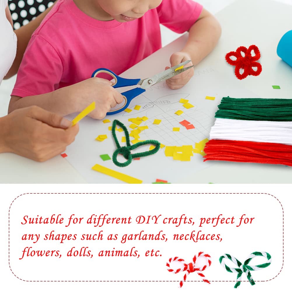 200 PCS Pipe Cleaners, Christmas Craft Pipe Cleaners, Pipe Cleaners Chenille Stems, Pipe Cleaners Bulk, Art Pipe Cleaners for Creative Christmas Decoration Supplies (Red+Green+White)