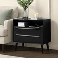 HULALA HOME End Table with Charging Station, Mid-Century Modern 2 Drawer and by HULALAHOME