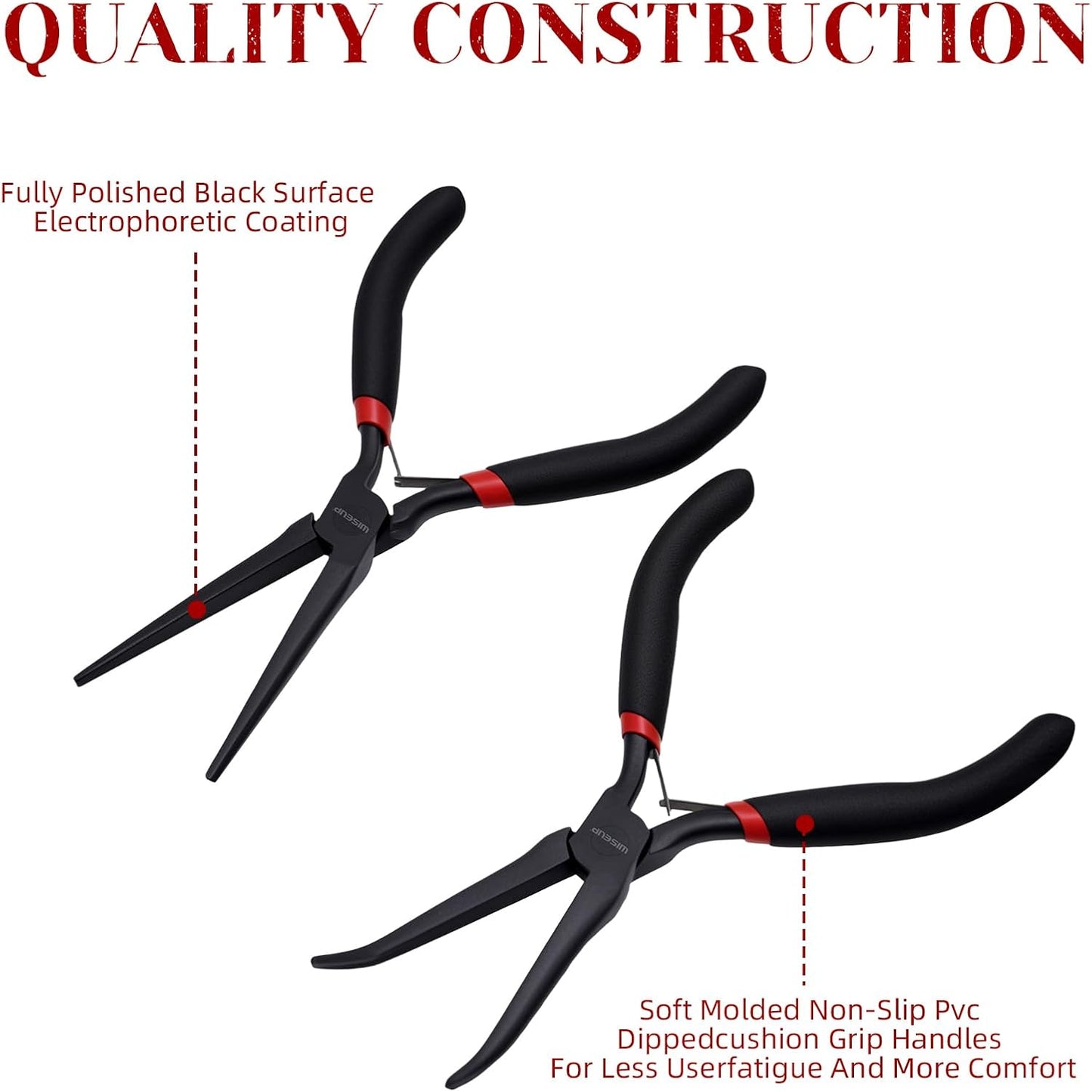 WISEUP 6" Mini Needle Nose Pliers Set，2-Piece Small Long Reach Bent Needle Nose Pliers for Jewelry DIY Craft，Repair & Wire Wrapping