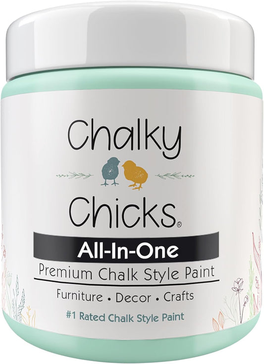 Chalky Chicks All-in-One Chalk Paint for Furniture or Cabinet - 4 Fl Oz - Matte Finish Wintergreen (Mint) for Metal, Wood Furniture Paint - No Sanding All-in-One for Home Decor & Crafts, USA Made