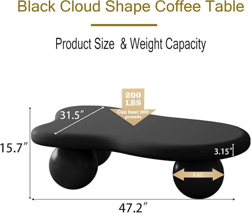 47.2” Cloud Coffee Table with 3 Ball Legs, Modern Irregular Center Table - Image 2