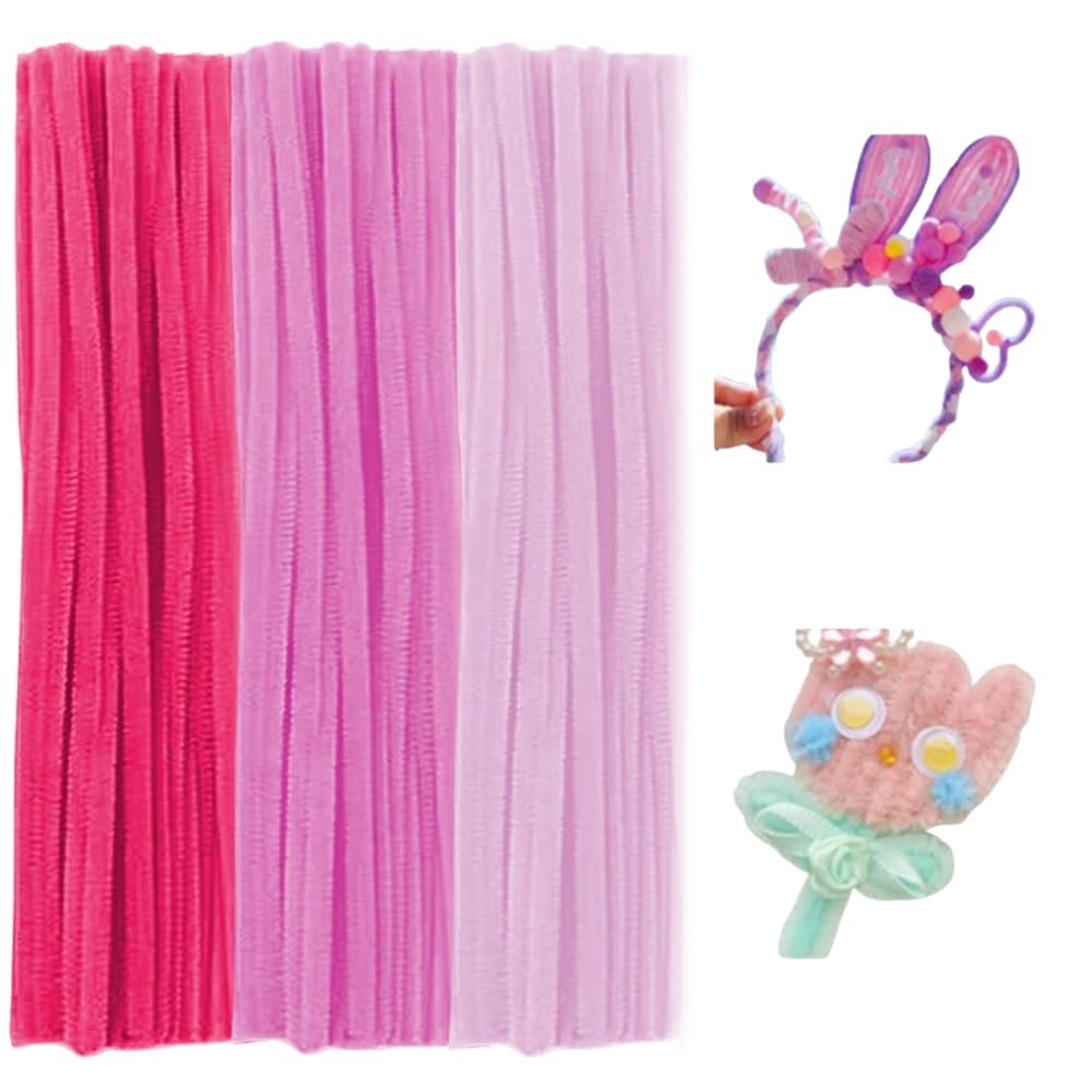 300 Pieces Pipe Cleaners Chenille Stem, 3 Pastel Candy Color Pipe Cleaners Set for Pipe Cleaners DIY Arts Crafts Decorations, Chenille Stems Pipe Cleaners (Pink)