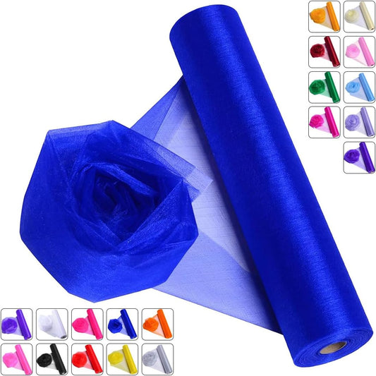 Crystal Organza Fabric Tulle - 16" by 50 Yards Sheer Fabric for Wedding Party Decoration Bridal Shower Tutu Roll Netting Spool Ribbon Wrapping (Royal Blue)