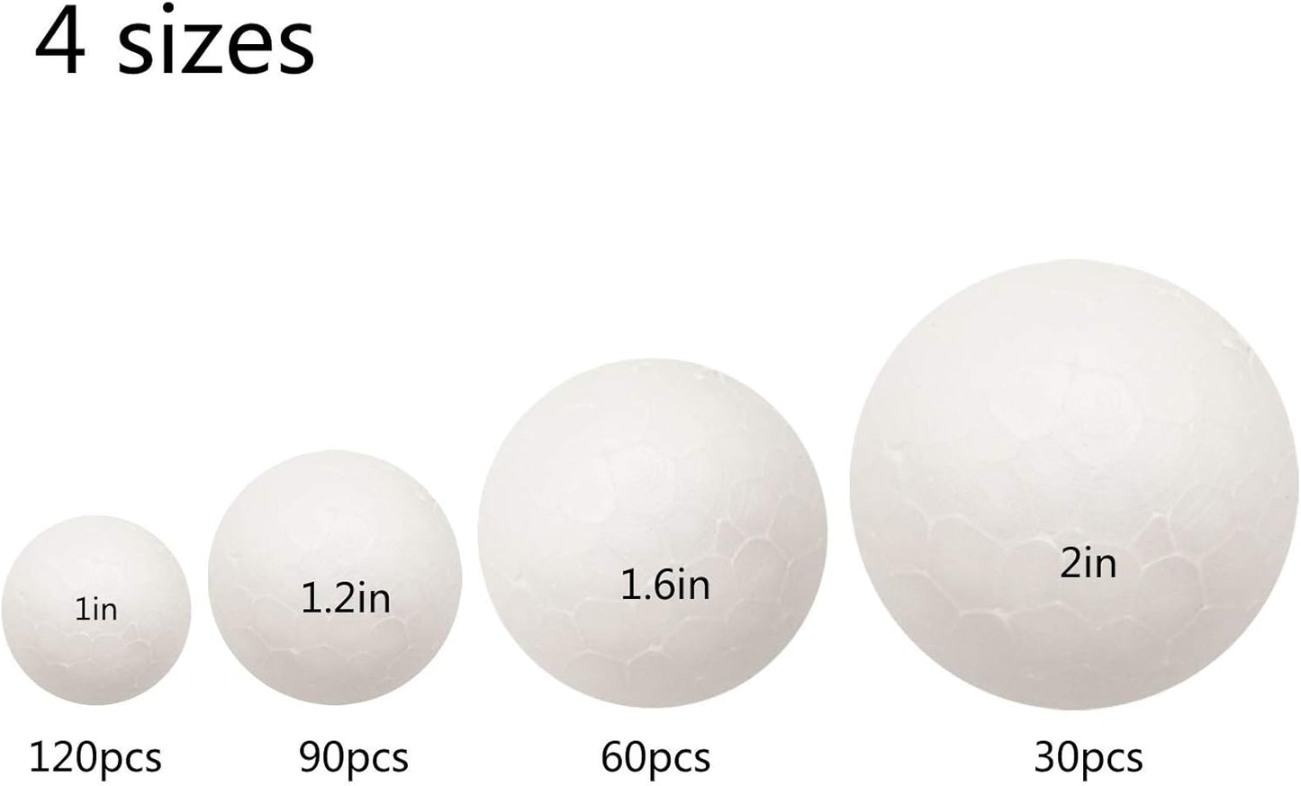 300 Pack Craft Foam Balls, 4 Sizes Including 1-2 Inches, Polystyrene Smooth Round Balls, Foam Balls for Arts and Crafts, DIY Craft for Home, Supplies School Craft Project and Holiday Party, White