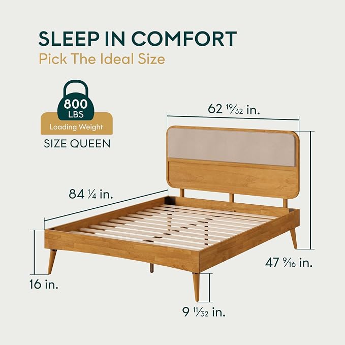 Bme Calista Queen Size Bed Frame – Solid Wood Platform Bed - Image 2
