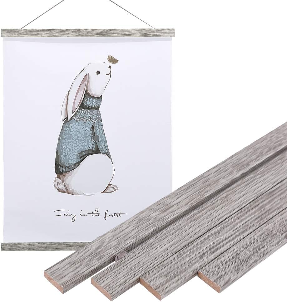 Artmag Magnetic Poster Hanger Frame, Light Wood Wooden Magnet Canvas Artwork Print Poster Hangers for 15x36 15x30 15x21 Frames Hanging Kit (Grey, 15")