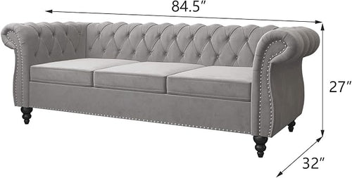 2 Piece Living Room Set, Velvet Chesterfield Sofa Loveseat Couch - Image 2