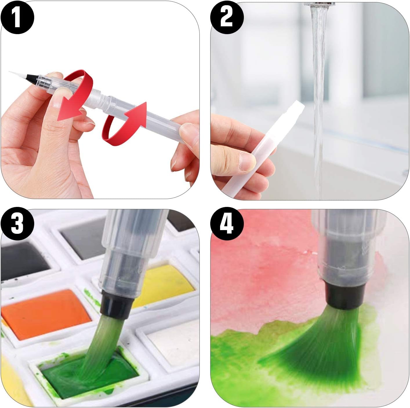 UPINS 12 Piece Water Color Brush Pen Set, Watercolor Paint Pens for Painting Markers