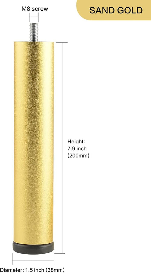 4 Pack 8 Inch Gold Furniture Legs Metal Adjustable Risers Cylinder Screw in M8 - Image 2
