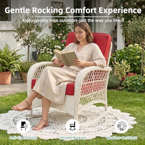 VIVIJASON Outdoor Wicker Rocking Chair, Patio Rattan Rocker Chair - Image 7