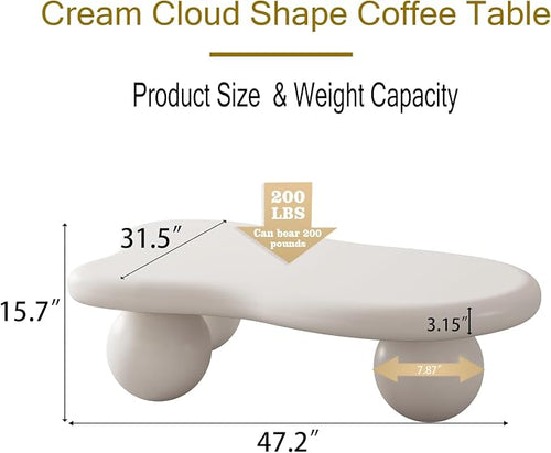 47.2” Cloud Coffee Table with 3 Ball Legs, Modern Irregular Center Table - Image 2