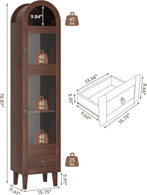 71" Tall Arched Cabinet with Acrylic Door, Modern Curio Arched Bookcase with - Image 2