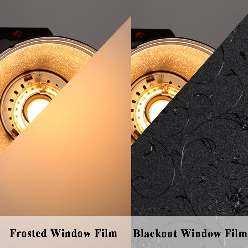 Mikomer Total Blackout Window Film,100% Light Blocking Privacy Glass Door Film Etched Flowers,Room Darkening Window Cling,No Glue/Heat Control/Anti UV for Day Sleep & High Privacy,17.5In. by 78.7In.