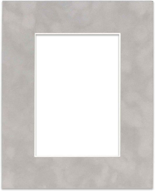 8x10 Mat Bevel Cut for 5.5x8.5 Photos - Acid Free Light Grey Suede Precut Matboard With Backing Board and Crystal Clear, Self Seal Photo Mat Bag - For Pictures, Photos, Framing - 4-ply Thickness