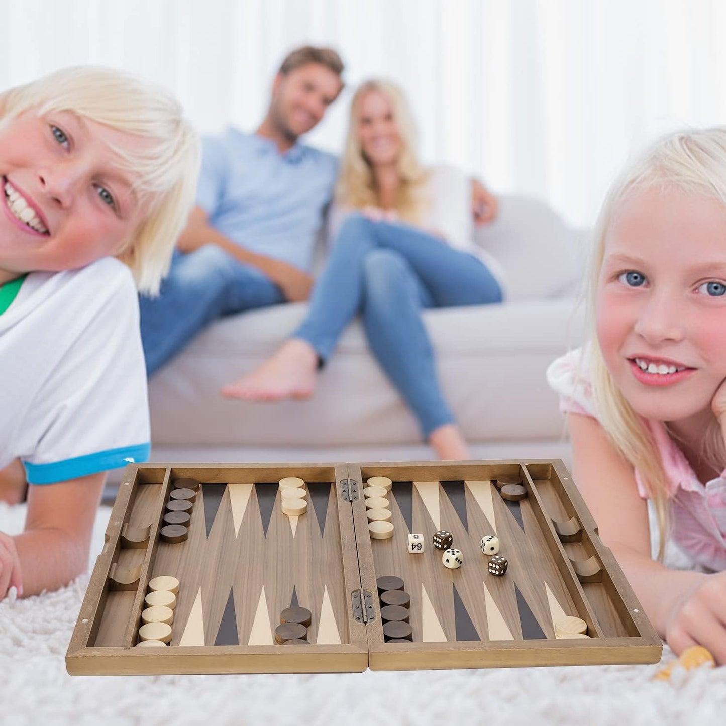 GSE Games & Sports Expert Premium Wooden Folding Inlay Backgammon Board Set, Classic Traditional Strategy Board Games (Double Stripe- 17 Inches)