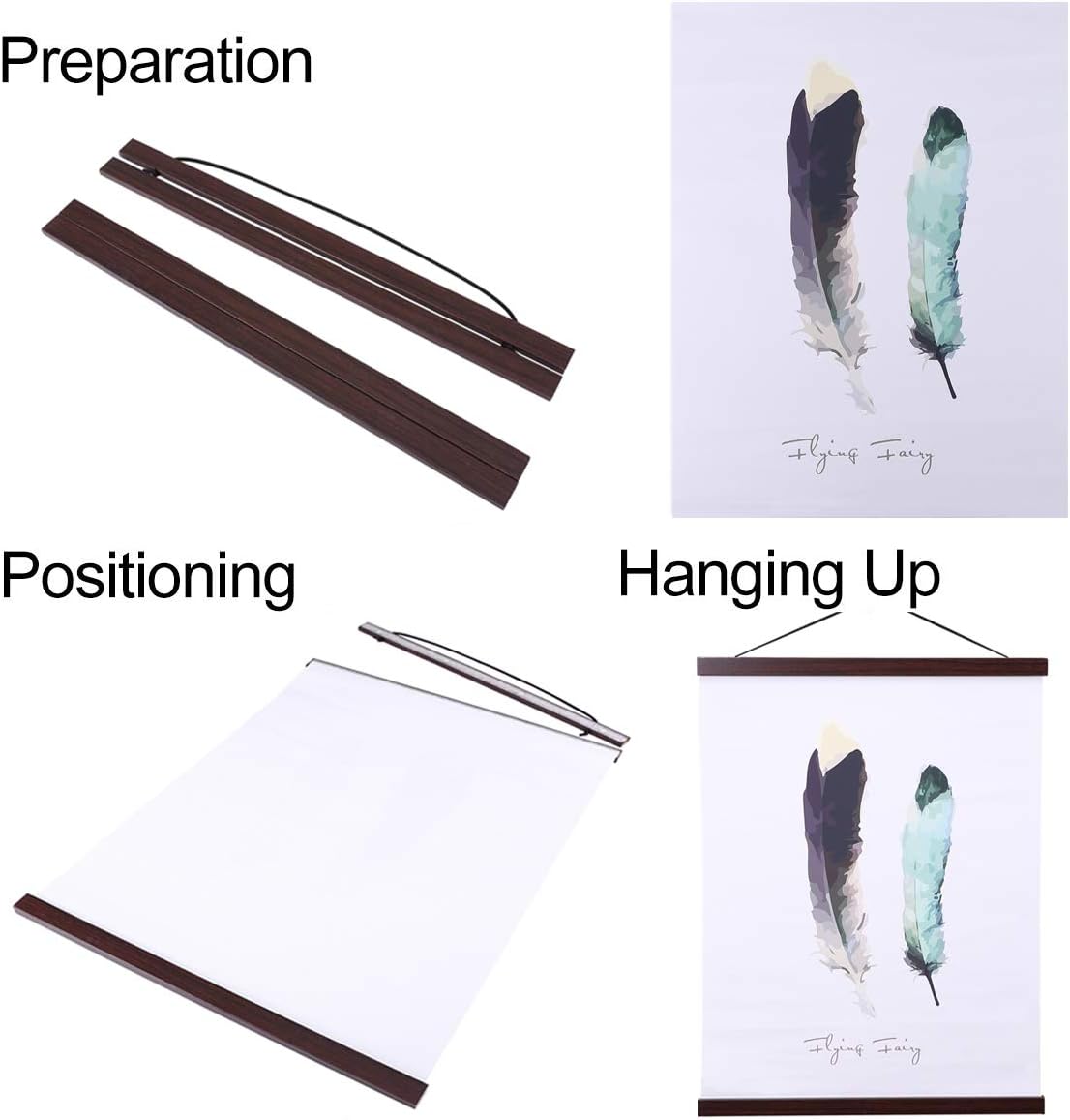 Ywlake Magnetic Poster Hanger, 14x22 14x20 14x24 Poster Frame Wood Wooden Magnet Print Posters Dowel Scroll Hanger Hangers Hanging Kit for Walls Map Canvas Artwork (Walnut, 14")