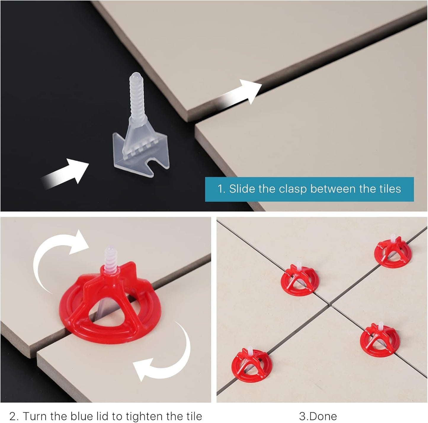 Professional Tile Leveling System Kit，Anti-Loosening Spacers/Wall, Bathroom Tiling - 1/32" Precision Alignment & Grout Spacing Tools(100caps+300base, 1/32)