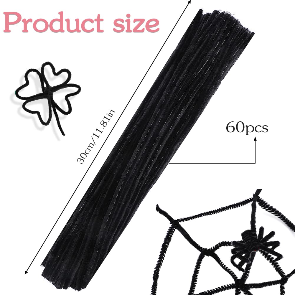 60 PCS Black Pipe Cleaners - Bulk Art & Craft Pipe Cleaners Chenille Stem for Creative Home Decoration and Arts Crafts