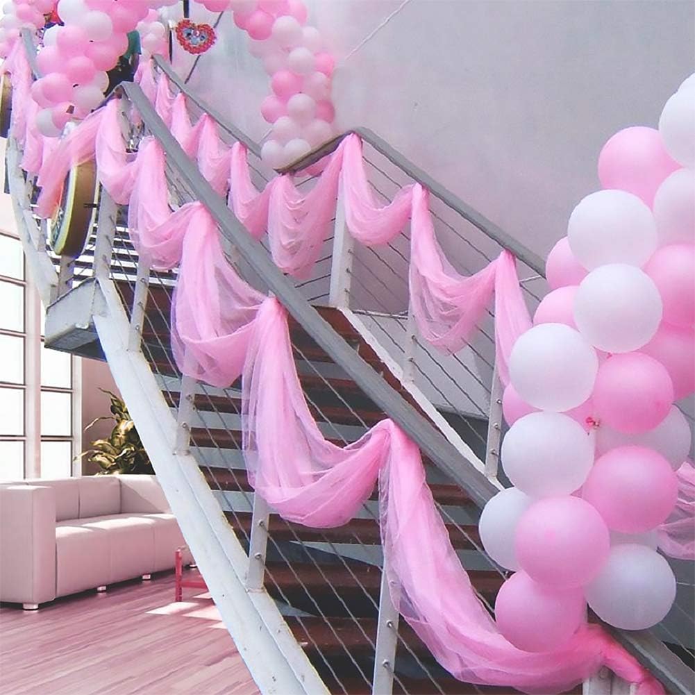 Crystal Organza Tulle Sheer Fabric Backdrop Curtains for Wedding Baby Shower Birthday Party Event Decor, 19” by 30 Yard (Light Pink)