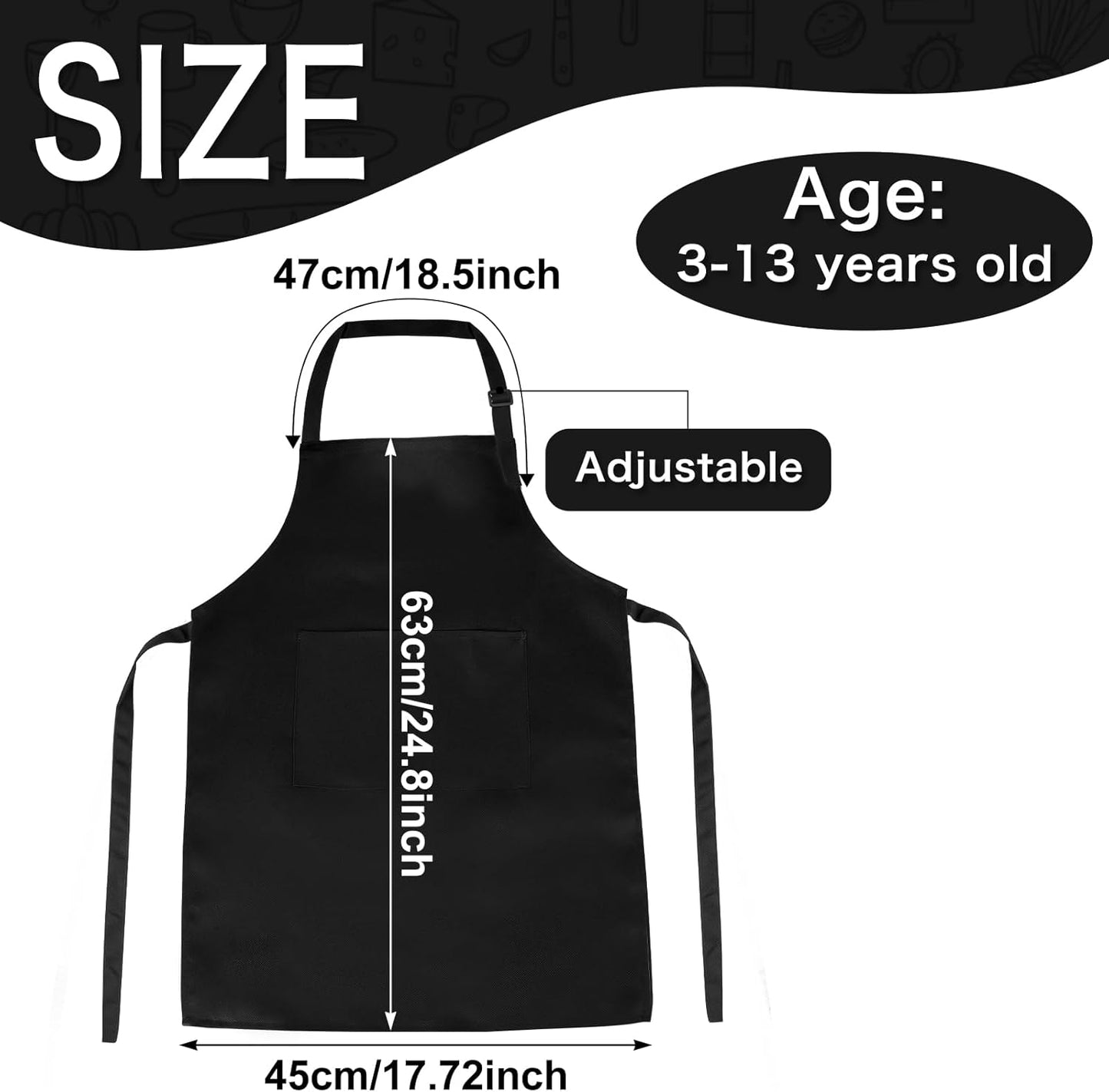 PLULON 15Pcs Kids Paint Aprons Bulk Art Painting Apron for Kids, Paint Apron Adjustable Children Chef Aprons with 2 Pockets for Girls Boys Painting Baking Cooking Crafting (Black)