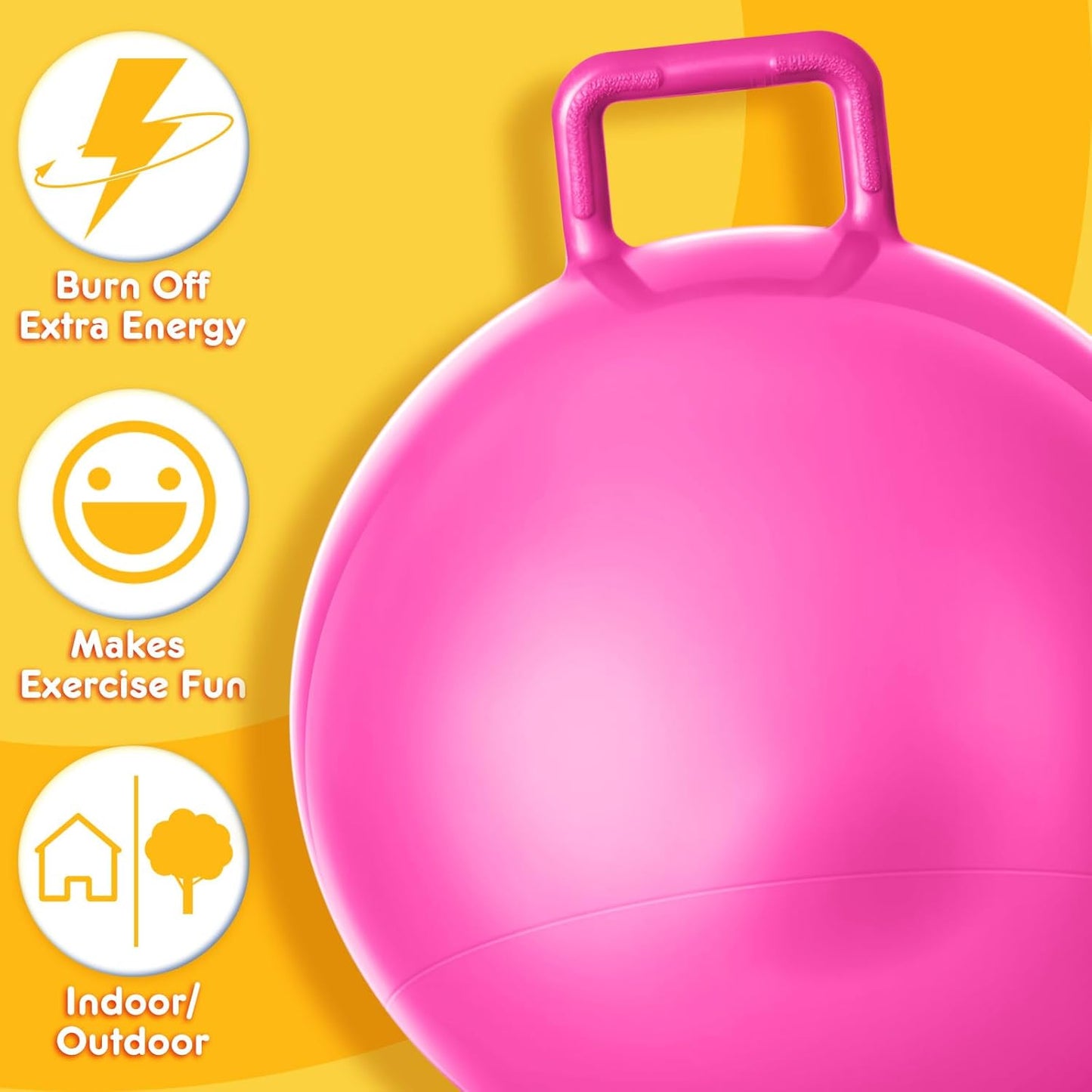 Lewtemi 3 Pcs 29 Inch Bouncing Ball with Handle, Outdoors Hopper Jumping Hopping Ball and Air Pump for Sports Exercise (Yellow, Light Green, Pink)