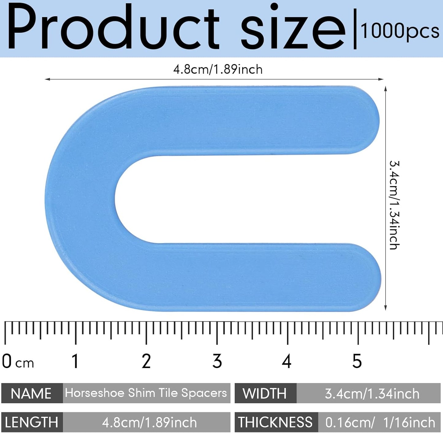 Yookeer 300 Pieces Tile Leveling System Tile Spacers 1/16 Inch, Horseshoe Shim U Shape Plastic Vitrolite Leveling Clips for Various Types, Blue