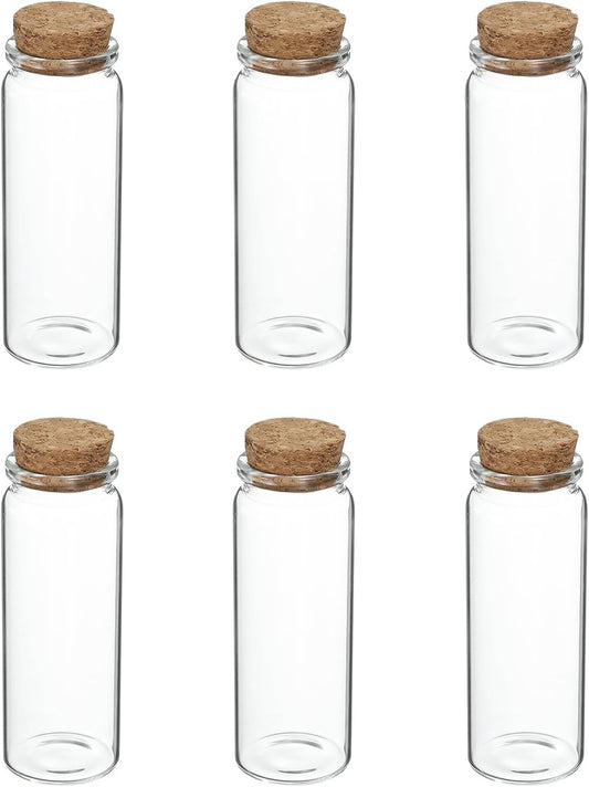uxcell 6Pcs Mini Glass Bottles with Cork Stoppers, 80ml Small Clear Bottles Glass Empty Jars Vials for DIY Crafts Party Wedding Decor Favors