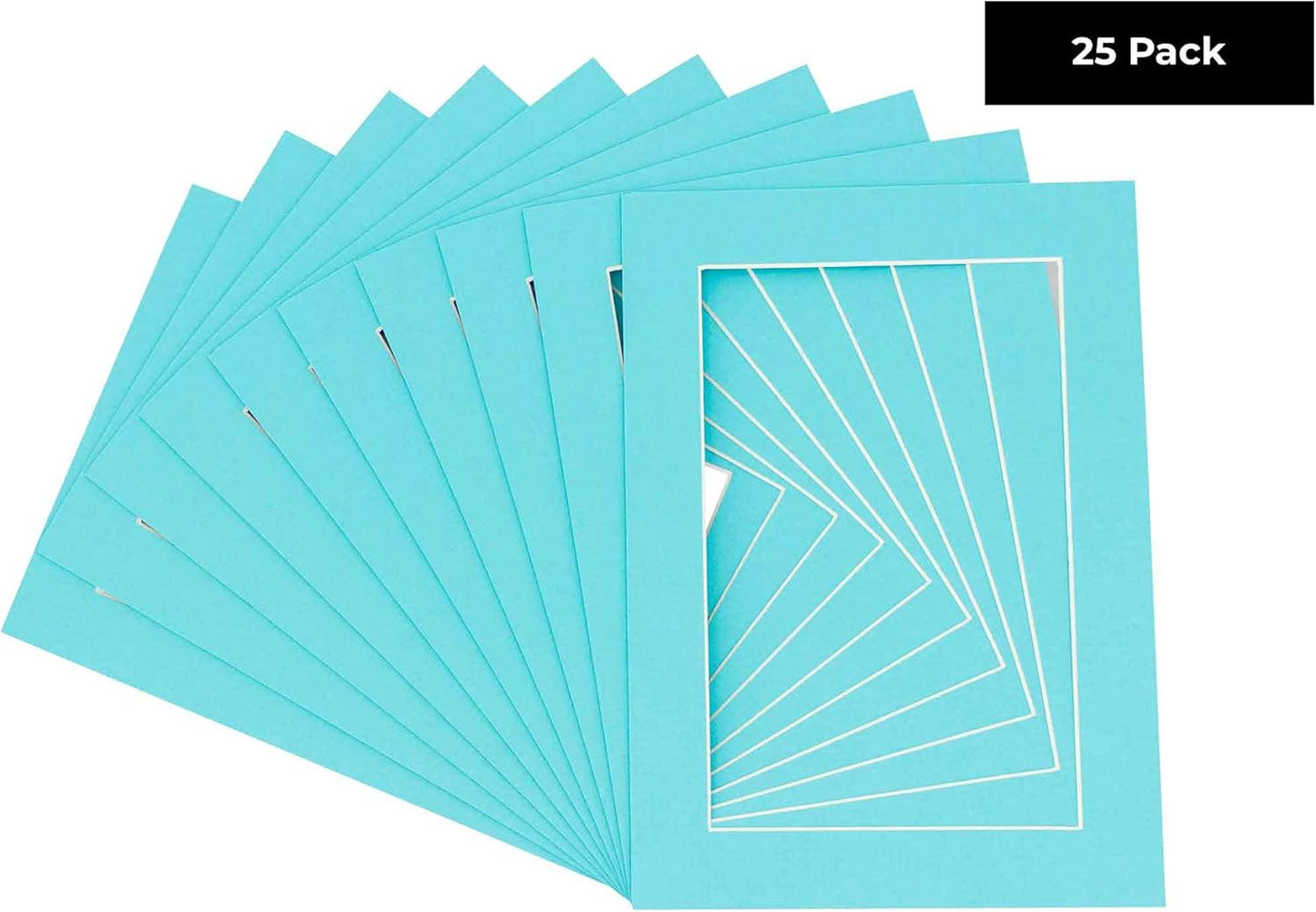 Pack of 25 Acid Free 8.5x11 Mats Bevel Cut for 7x9 Photos - Aquamarine Blue Precut Matboards With Backing Boards and Clear Photo Mat Bags For Pictures, Photos, Framing - 4-ply Thickness
