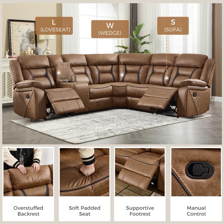 EBELLO Manual Reclining Sectional Sofa - Image 3
