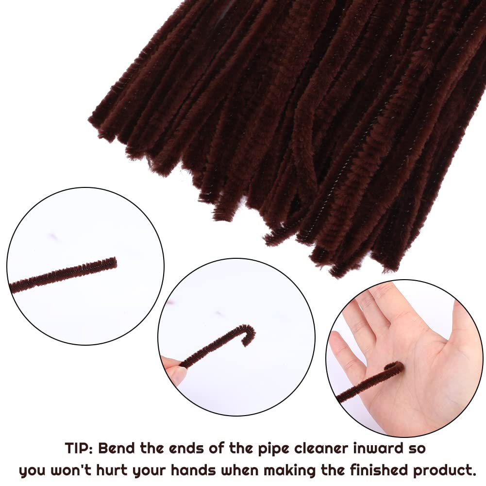 60 Pieces Brown Pipe Cleaners, Christmas Craft Pipe Cleaners,Pipe Cleaners Chenille Stem,Pipe Cleaners Bulk,Art Pipe Cleaners for Creative Home Decoration Supplies Arts and Crafts Project