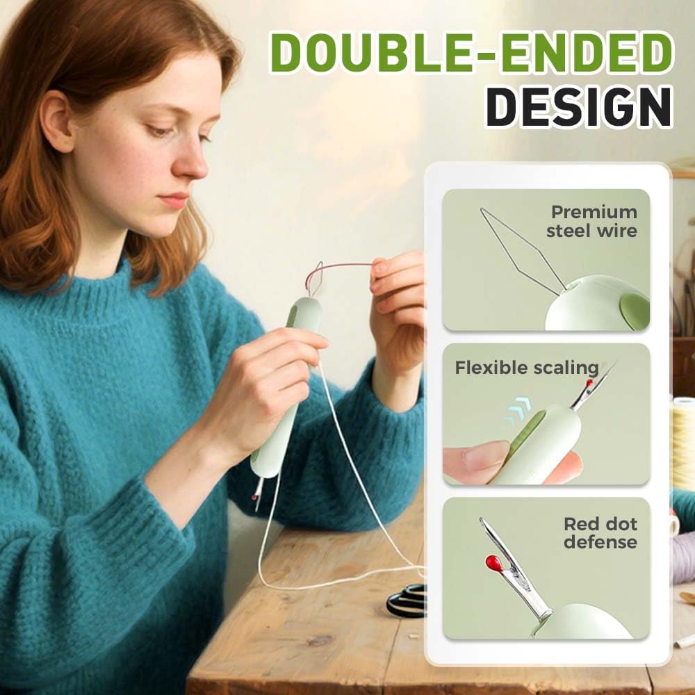 2 in 1 Needle Threader Seam Ripper, Upgraded Sewing Kit Tool for Needle Threading and Seam Removal, Quilting Stitching Supplies for Elderly and Sewing Enthusiasts (Green)